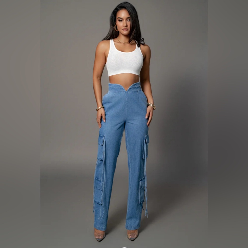 COPY - JLUXLABEL MEDIUM WASH JACINDA DENIM UTILITY PANTS